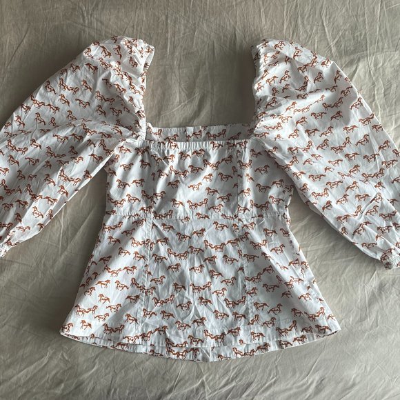 Aritzia Little Moon Luckette Blouse Horse Print Amber Earth XS New without Tag - Picture 8 of 13